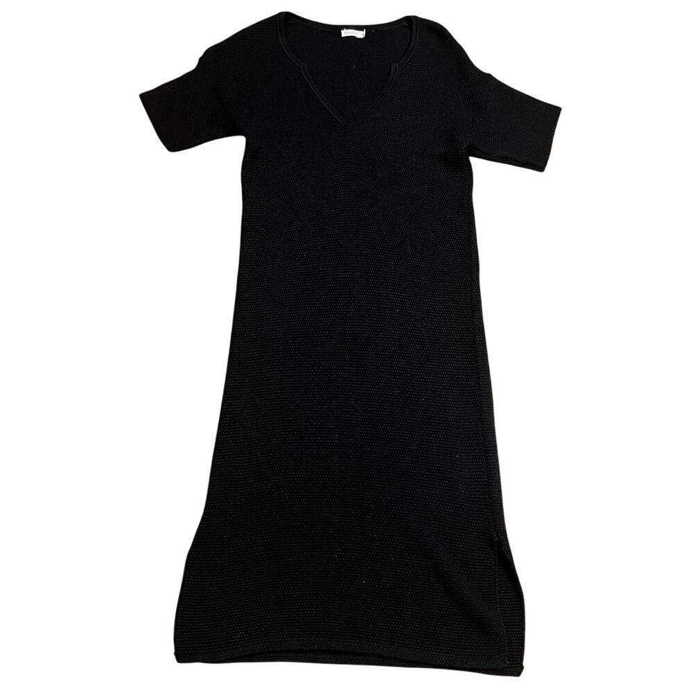 Mersea Black Open Knit Coverup Size Sm Midi Dress Side Slits Bodycon Stretch